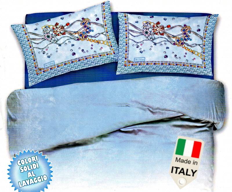 Parure Sacco copripiumino matrimoniale diamanti gioielli Made in Italy ParurCopDream2pAzz Azzurro